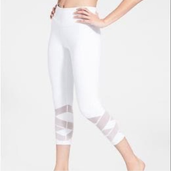 Athleta Pants - Athleta High Waisted White Crop Legging w/ mesh